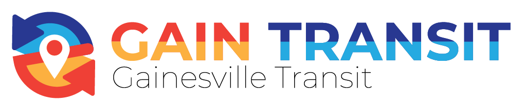 Colorful movement arrows and location icon concept logo design for RTS transit in Gainesville Florida
