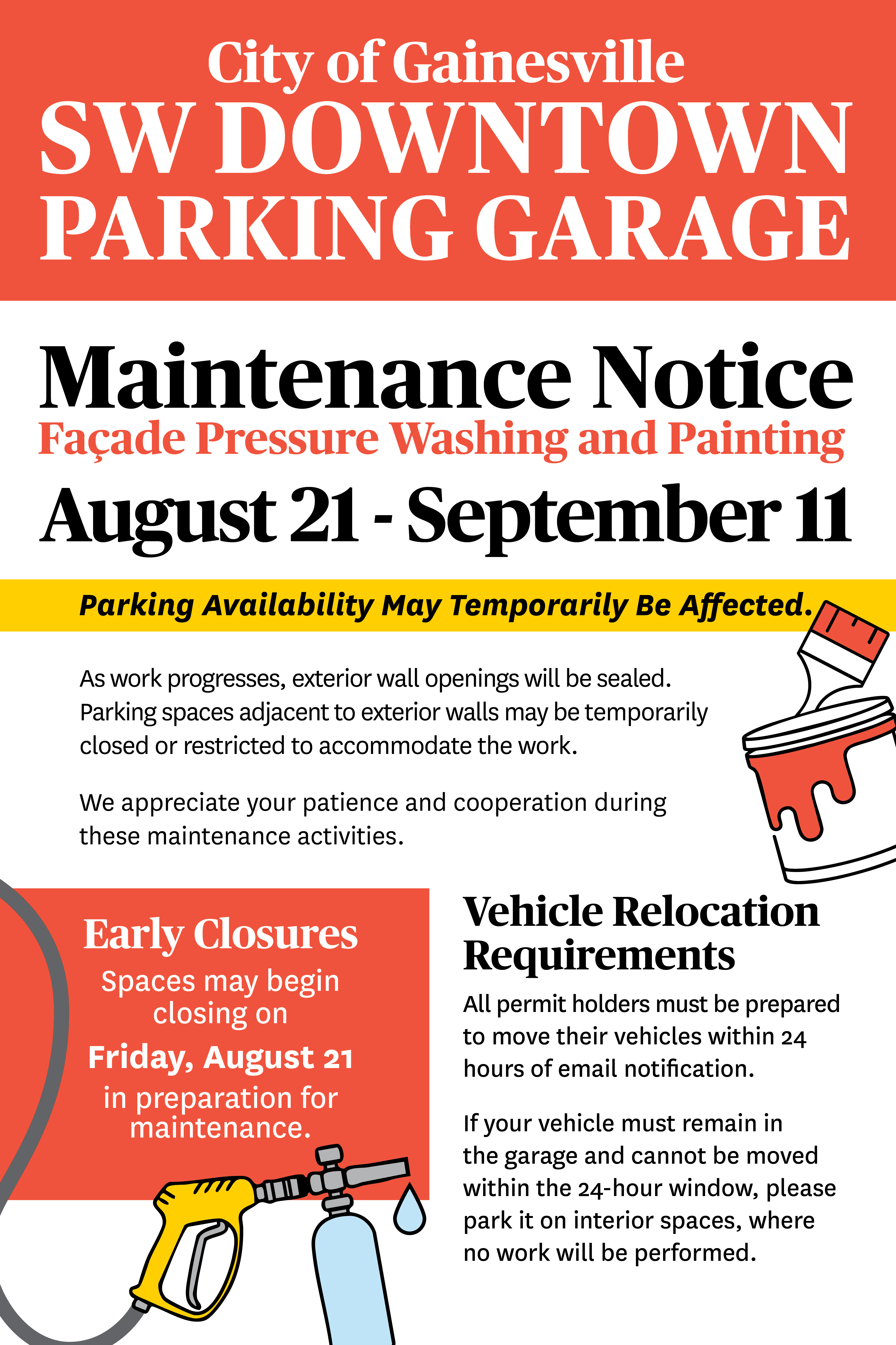 parking garage maintenance alert A-frame
