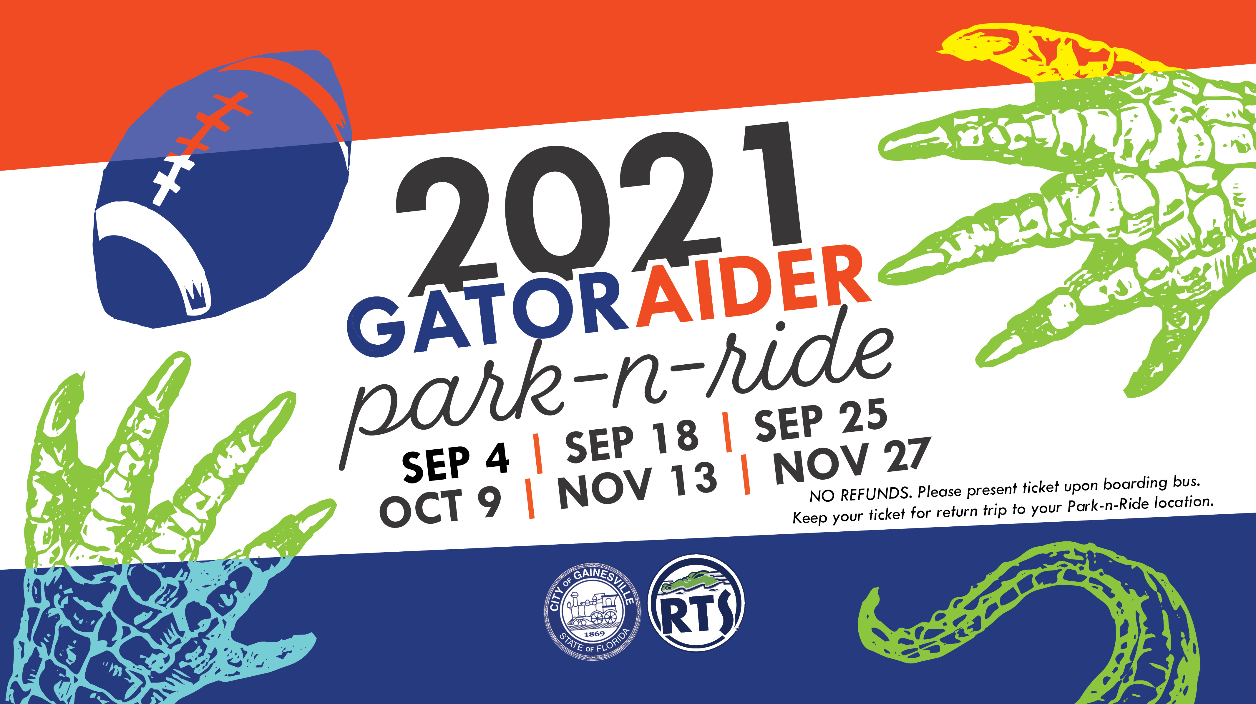 University of Florida gameday park-n-ride Gator Aider 2021 event web slider graphic
