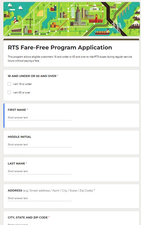 RTS Fare-Free application Google Form
