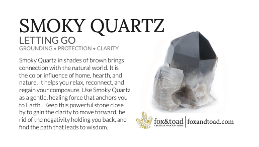 fox&toad smoky quartz info card